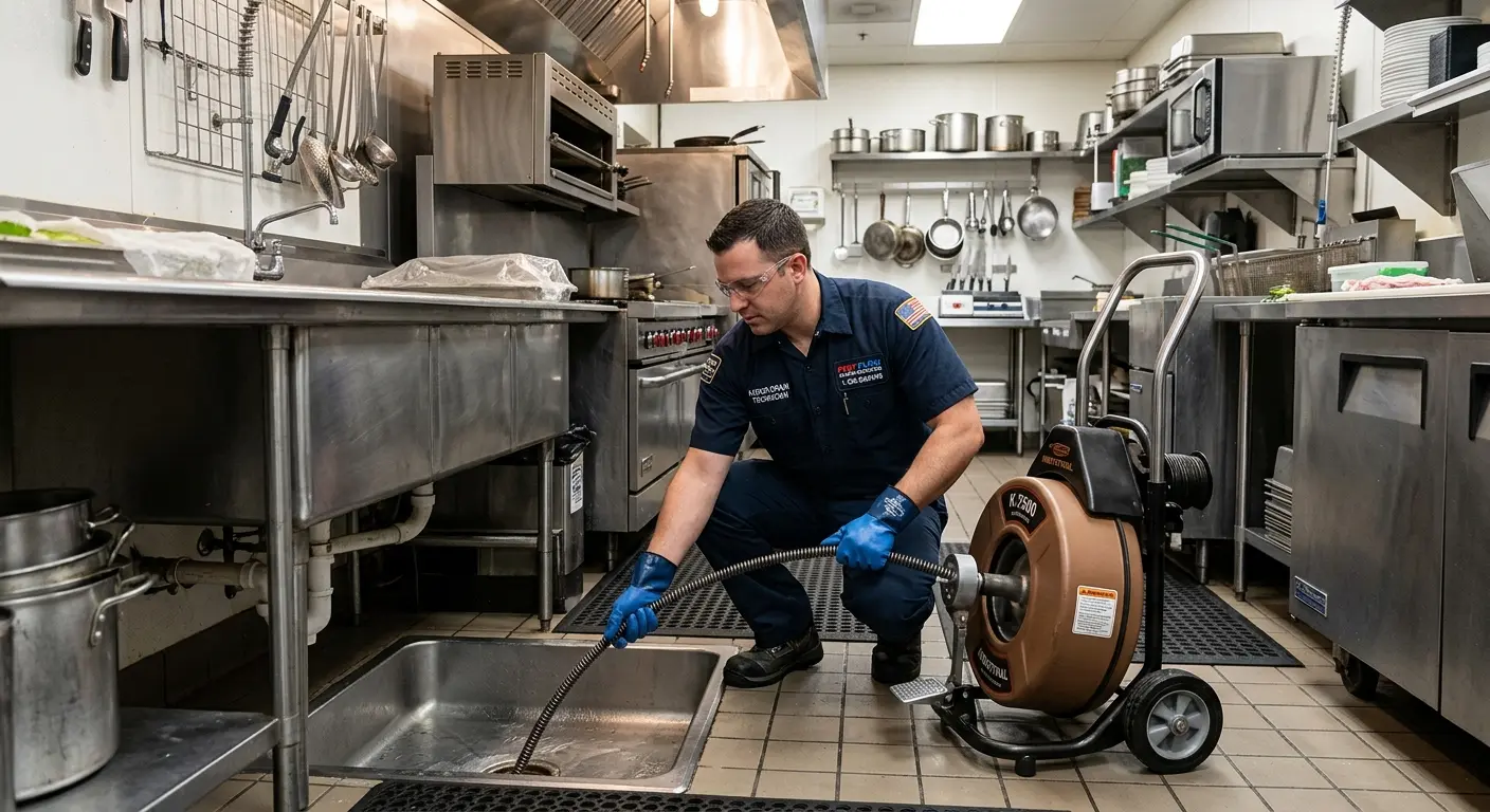 Commercial drain cleaning service in a restaurant kitchen in Piedmont