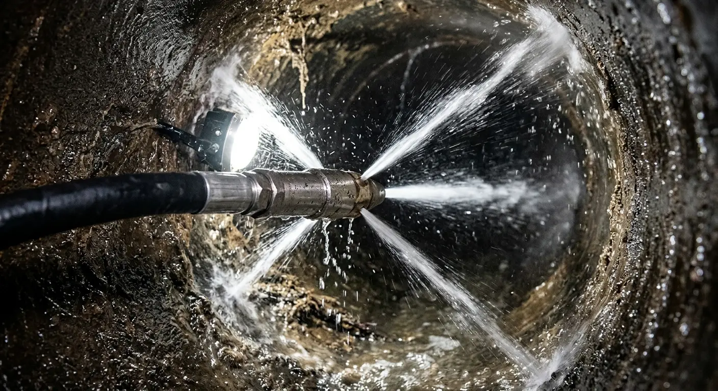 High-pressure hydro jetting nozzle cleaning sewer pipe for Sewer Cleanout in Piedmont